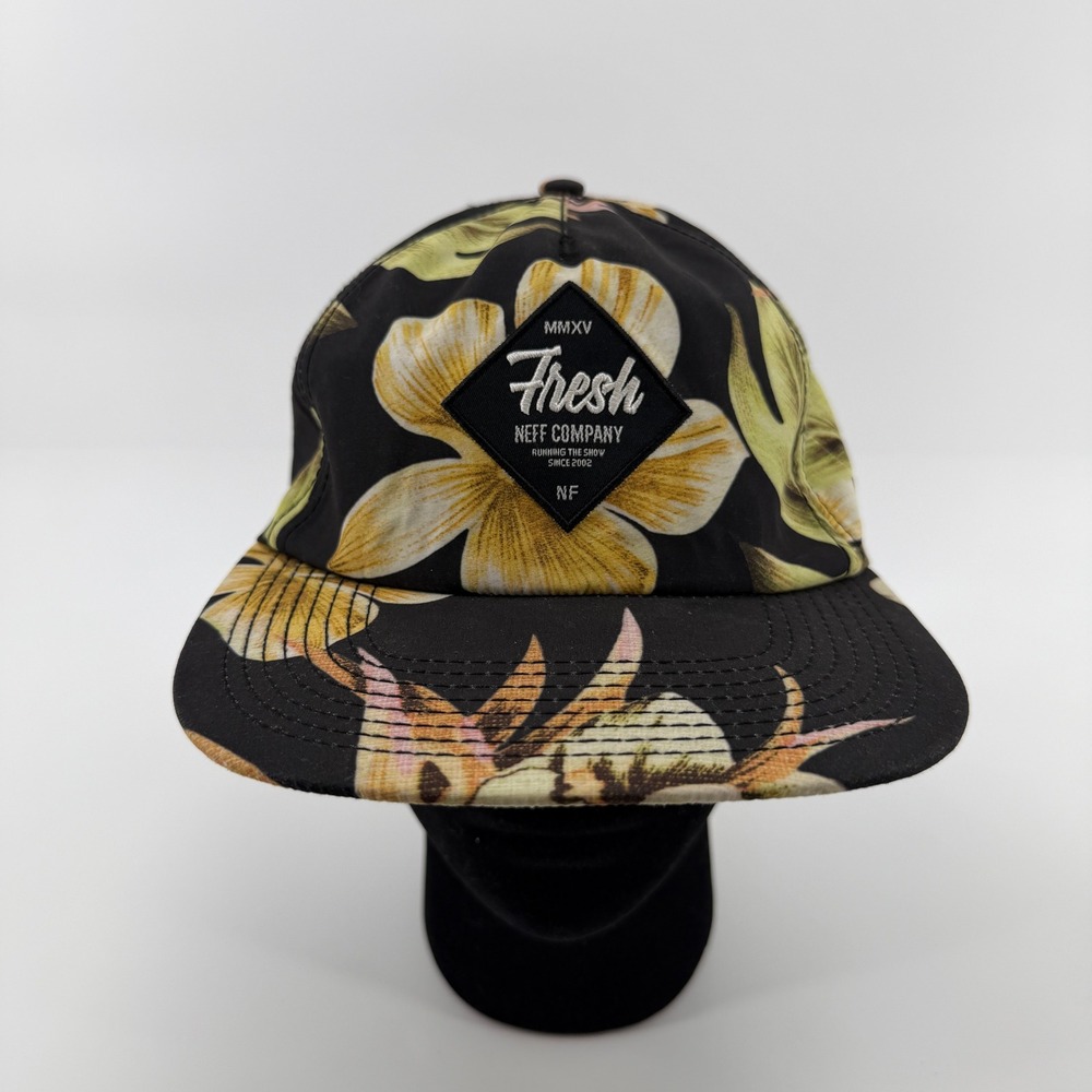 Neff Snapback Hat Mens OS Black Tropical Floral Fresh Company Patch‎ Flat Brim